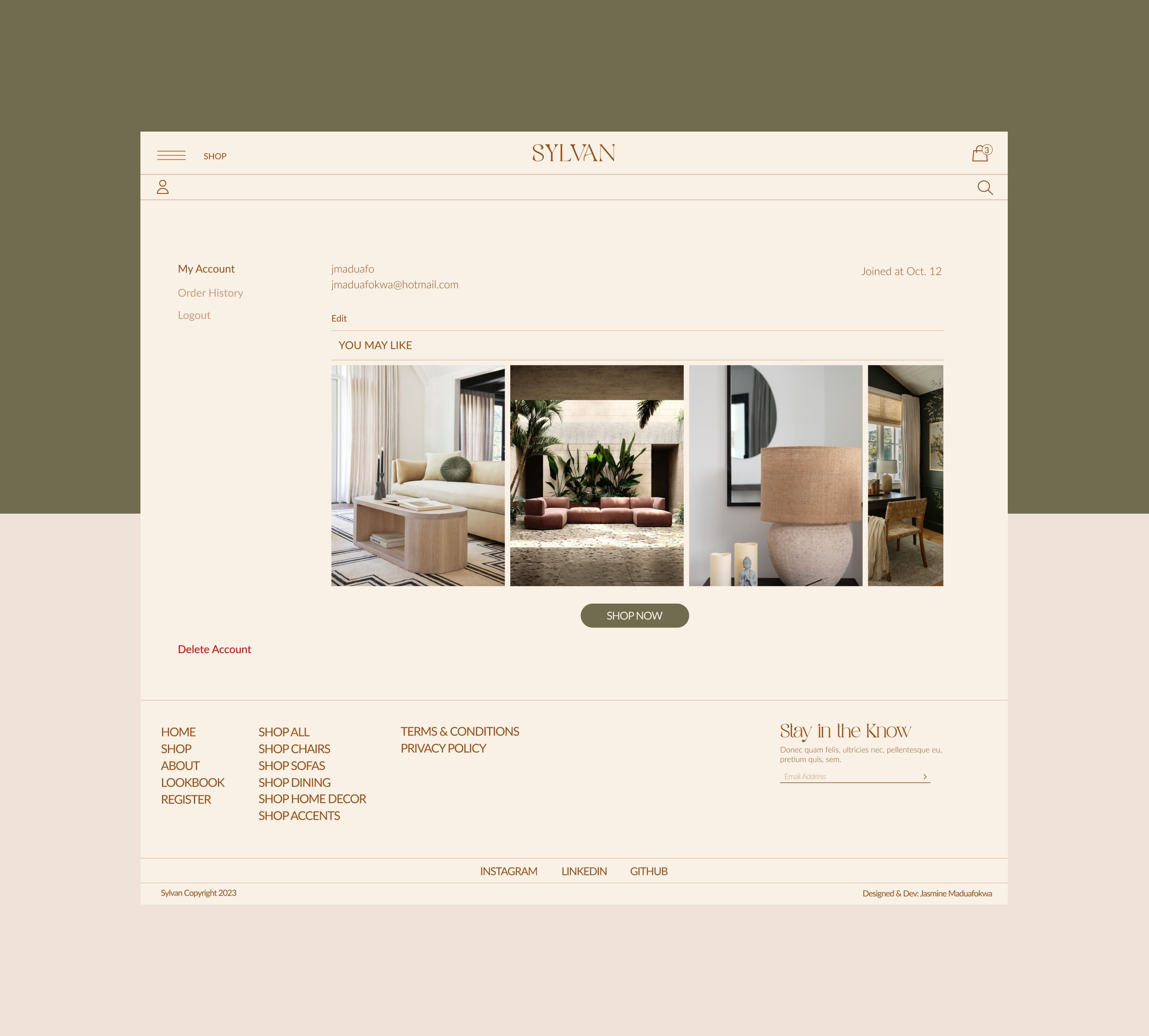 view of account page