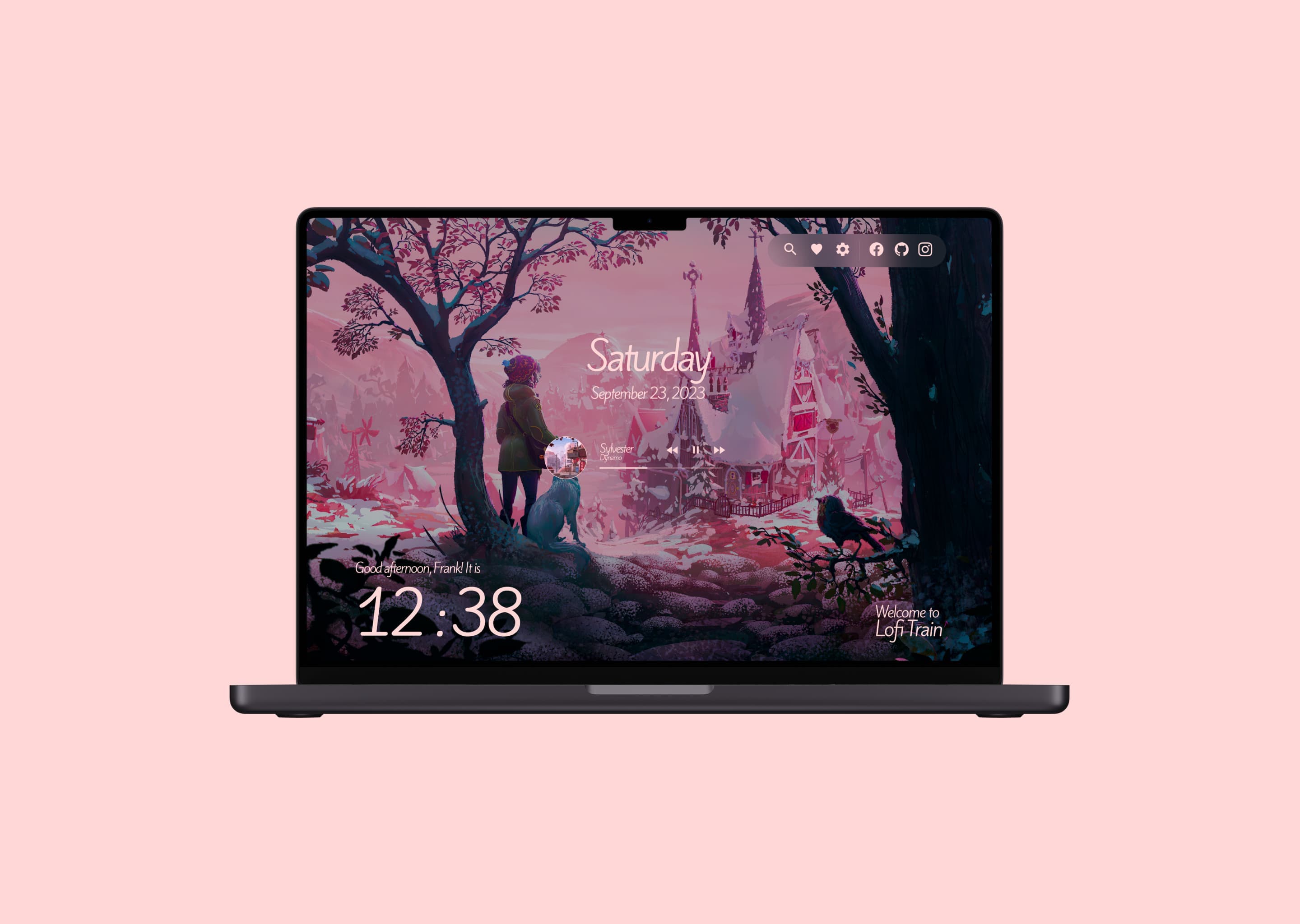 mockup of lofi train on macbook laptop