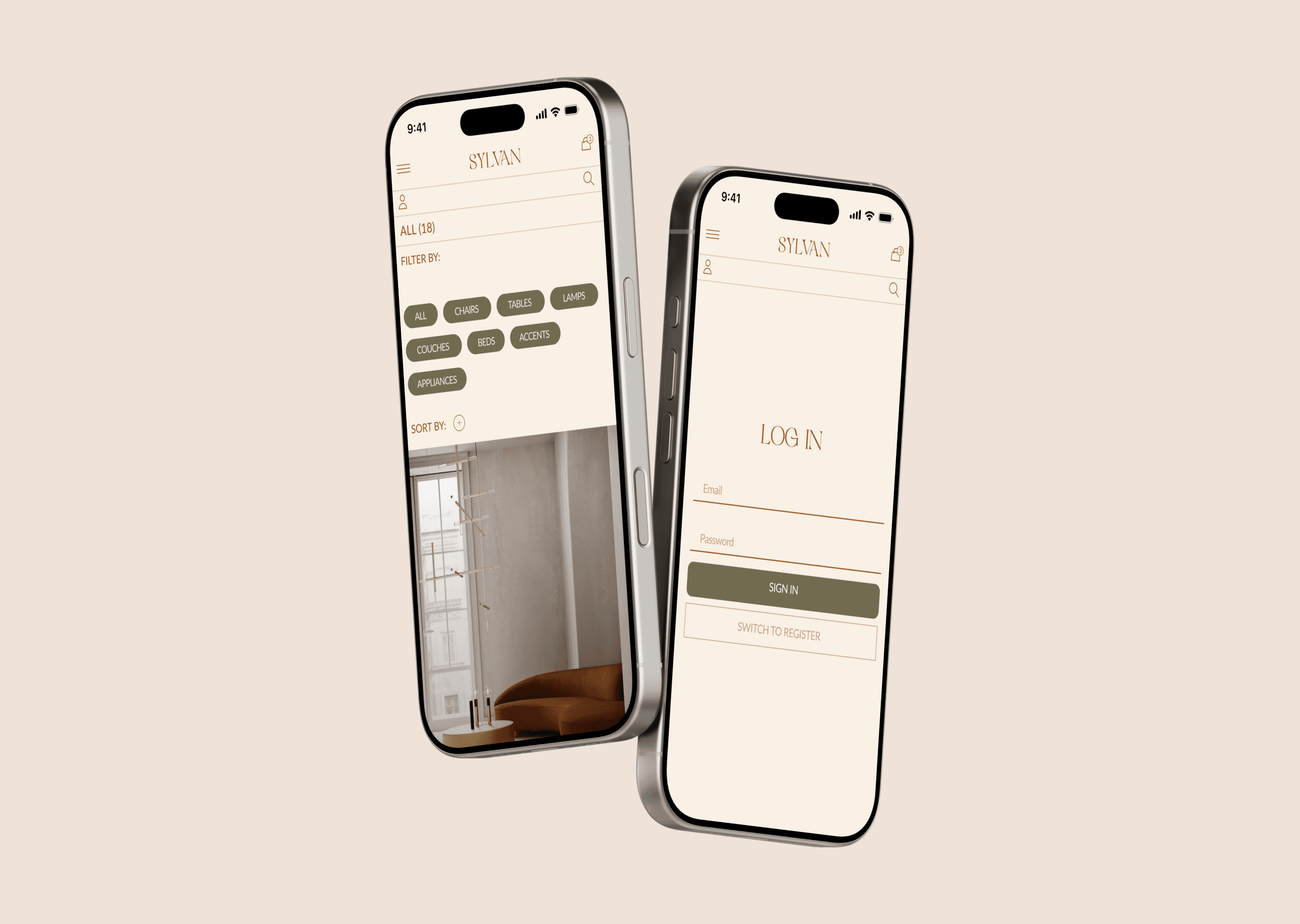 mobile view of login and shop page
