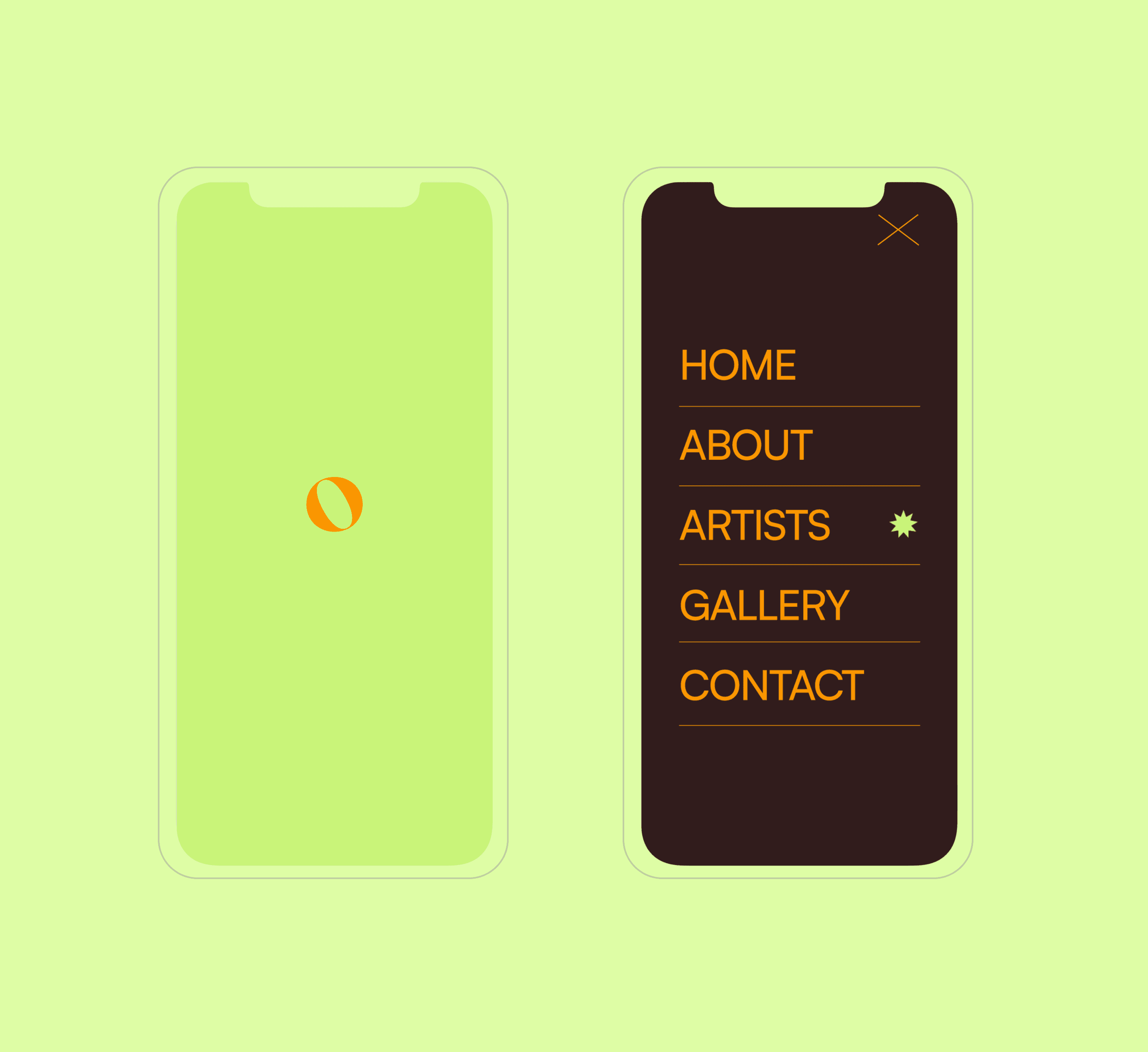 mobile view of menu and loading pages