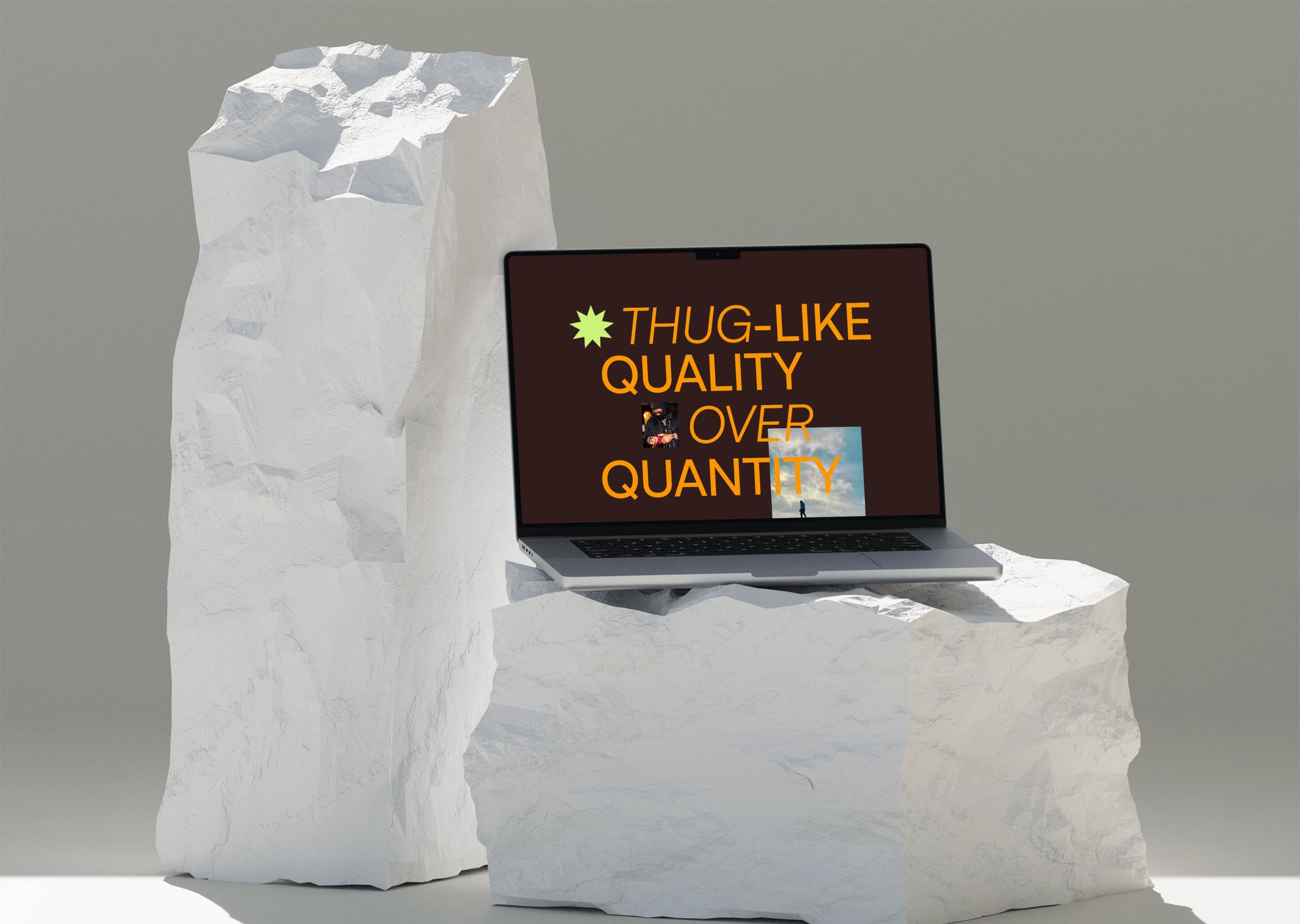 laptop on white rock