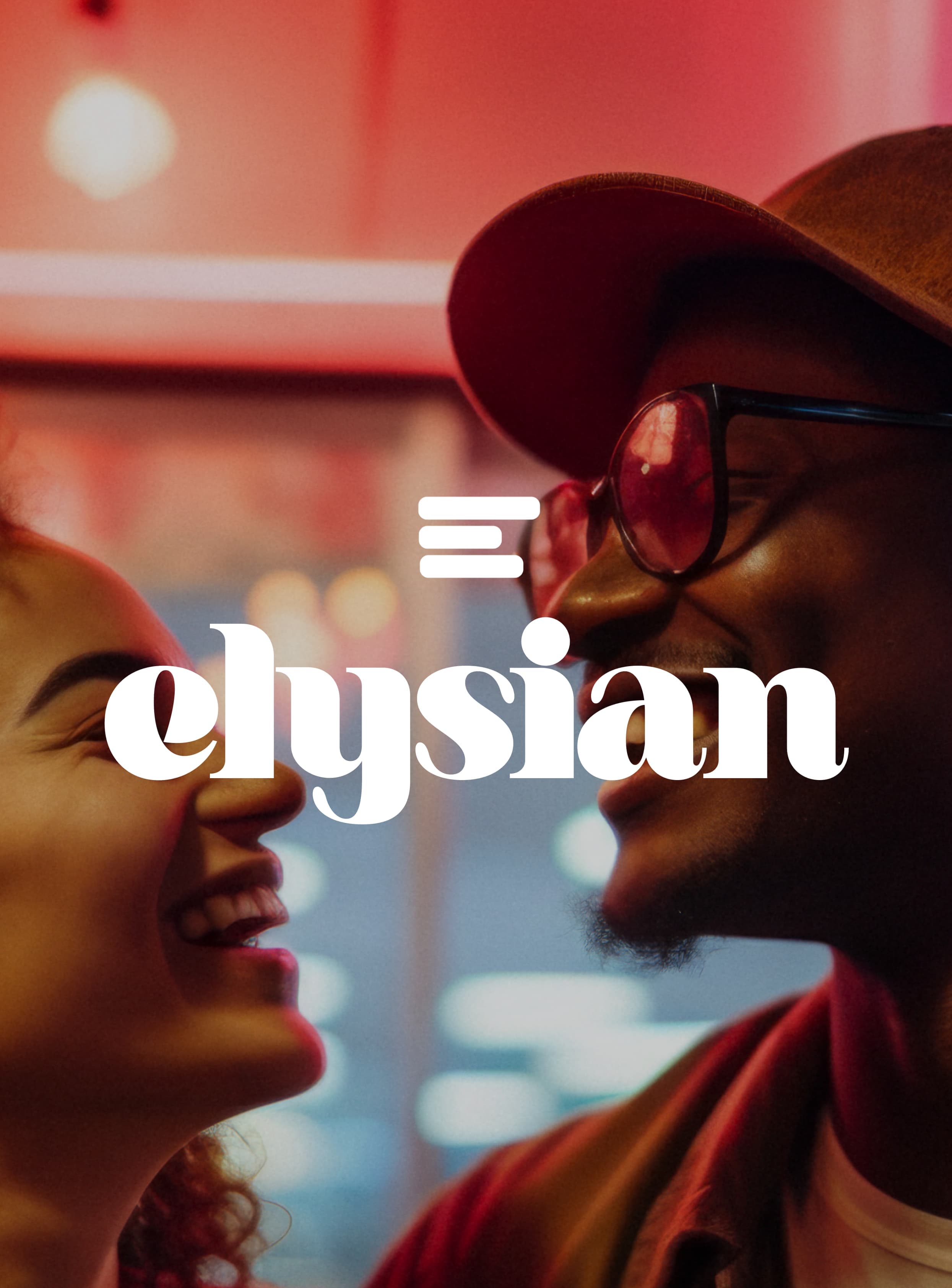 logo and title of brand with couple behind