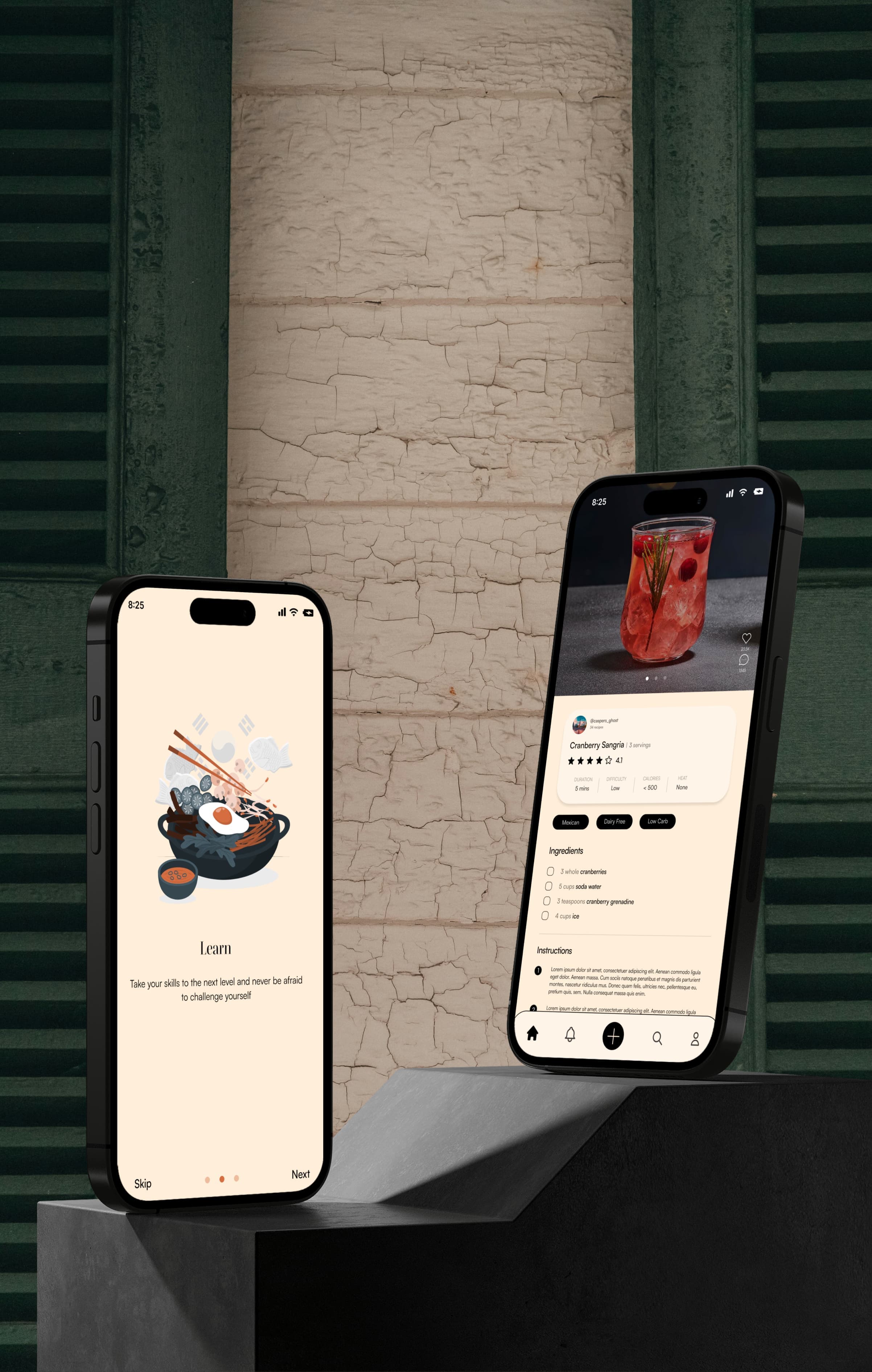two mobile phones on black platform